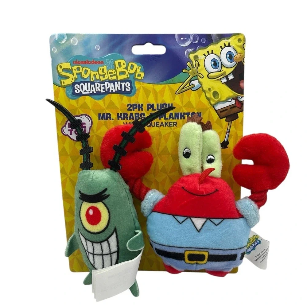 SpongeBob Dog Toys MR KRABBS & PLANKTON‎ Plush Set with Squeaker 2pc